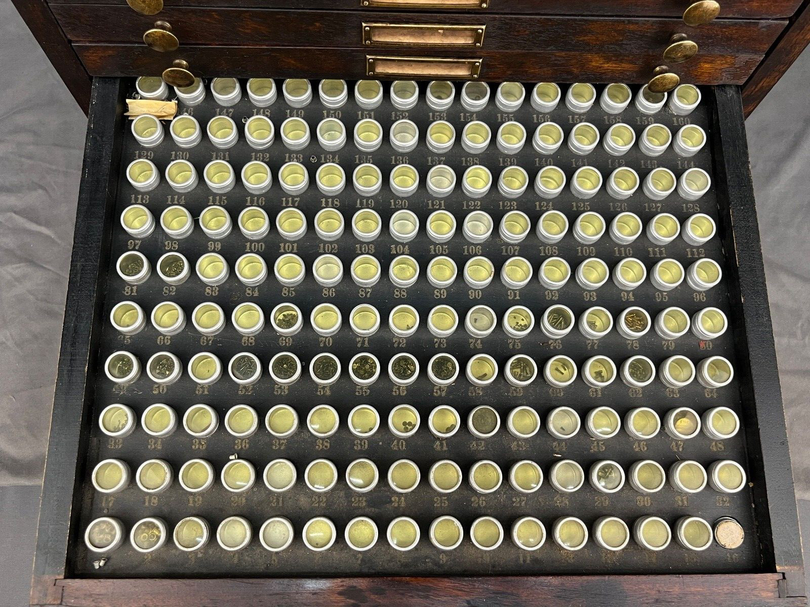 Antique Marco Table Top Mahogony Watch Case 10 Drawers and 1600 Slots + Parts