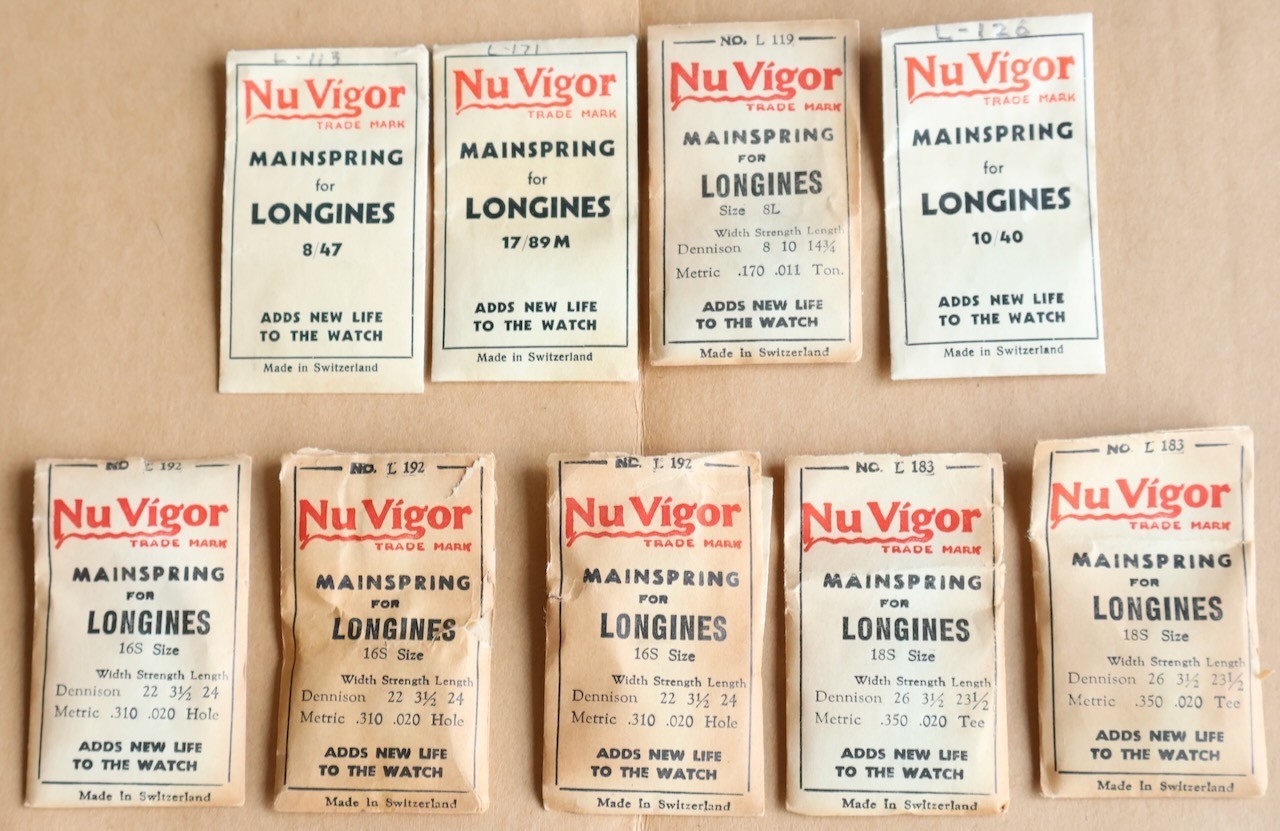 (9) Nu Vigor Longines Watch Mainsprings (3) 16S – (2) 18S – 8/47 – 17/89M – 8L