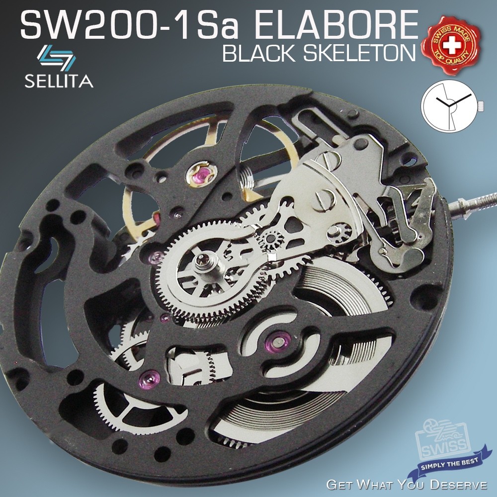 MOVEMENT AUTOMATIC SELLITA SW200-1 Sa, ELABORE, BLACK, SKELETON BEAUTY