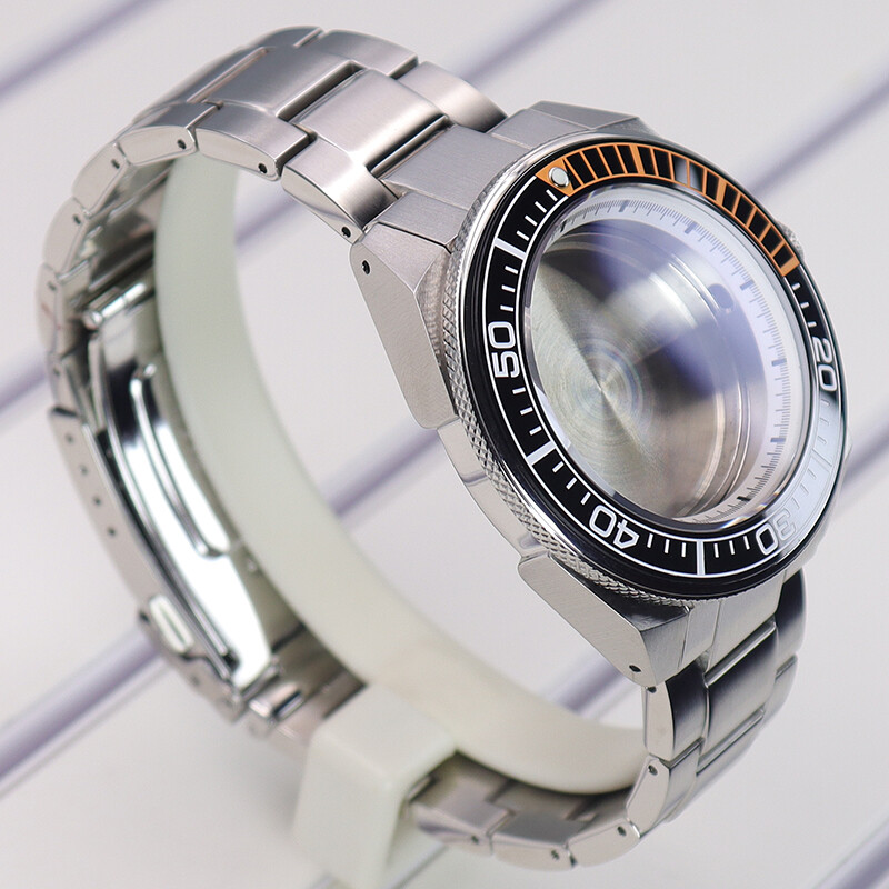Silver Seiko Samurai Watch Case 904 strap Sapphire For NH35 Movement 28.5mm Dial