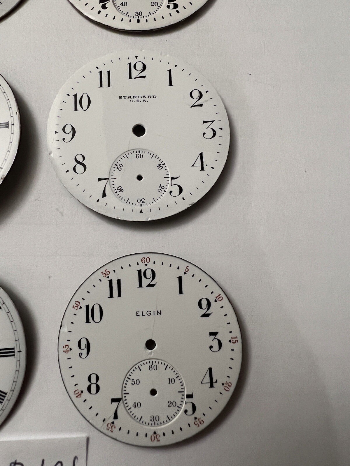 Lot Of 8 Antique Pocket Watch Porcelain Dials, Various Brands And Sizes