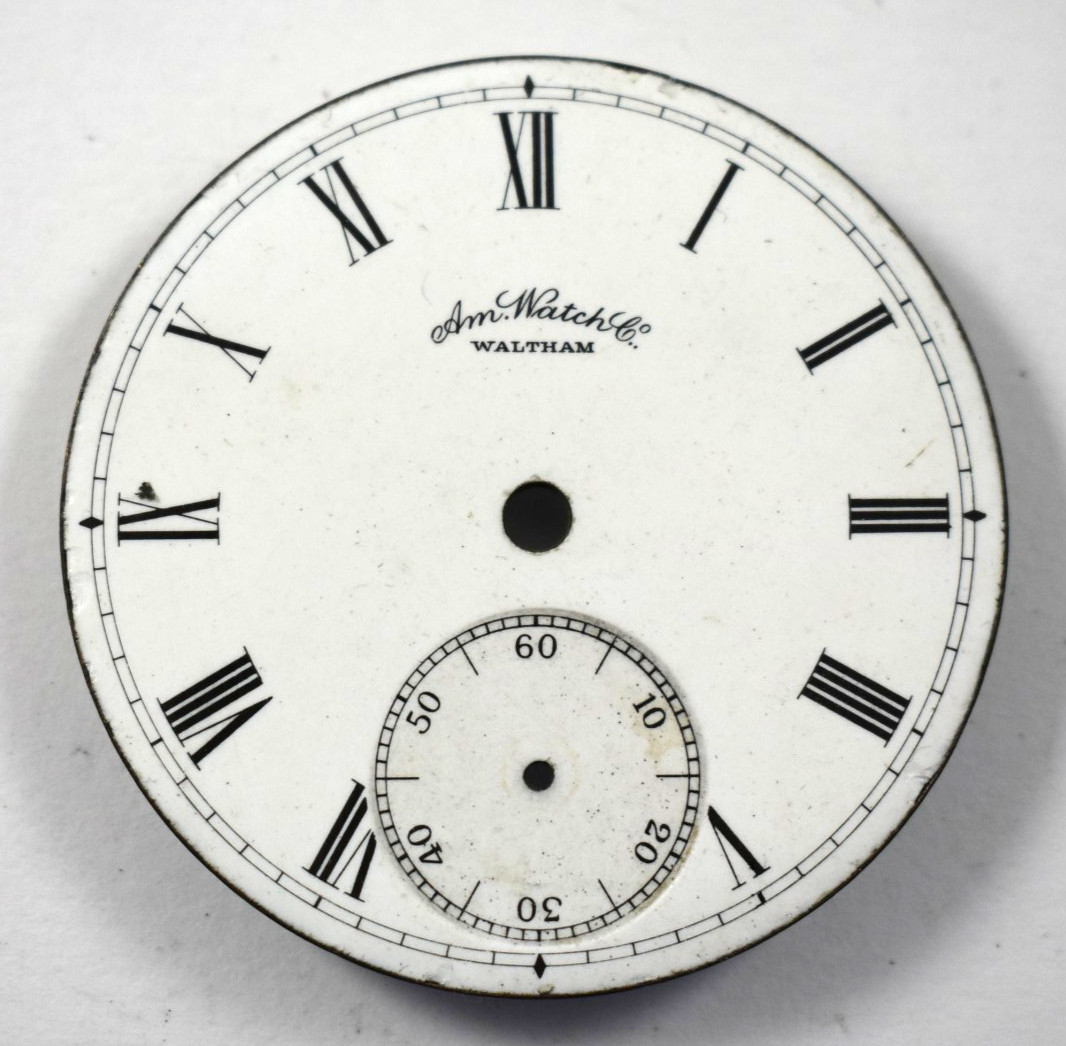 Vintage Waltham Am Watch Co 18s Enamel 3 Footed Pocket Watch Dial lot.qz
