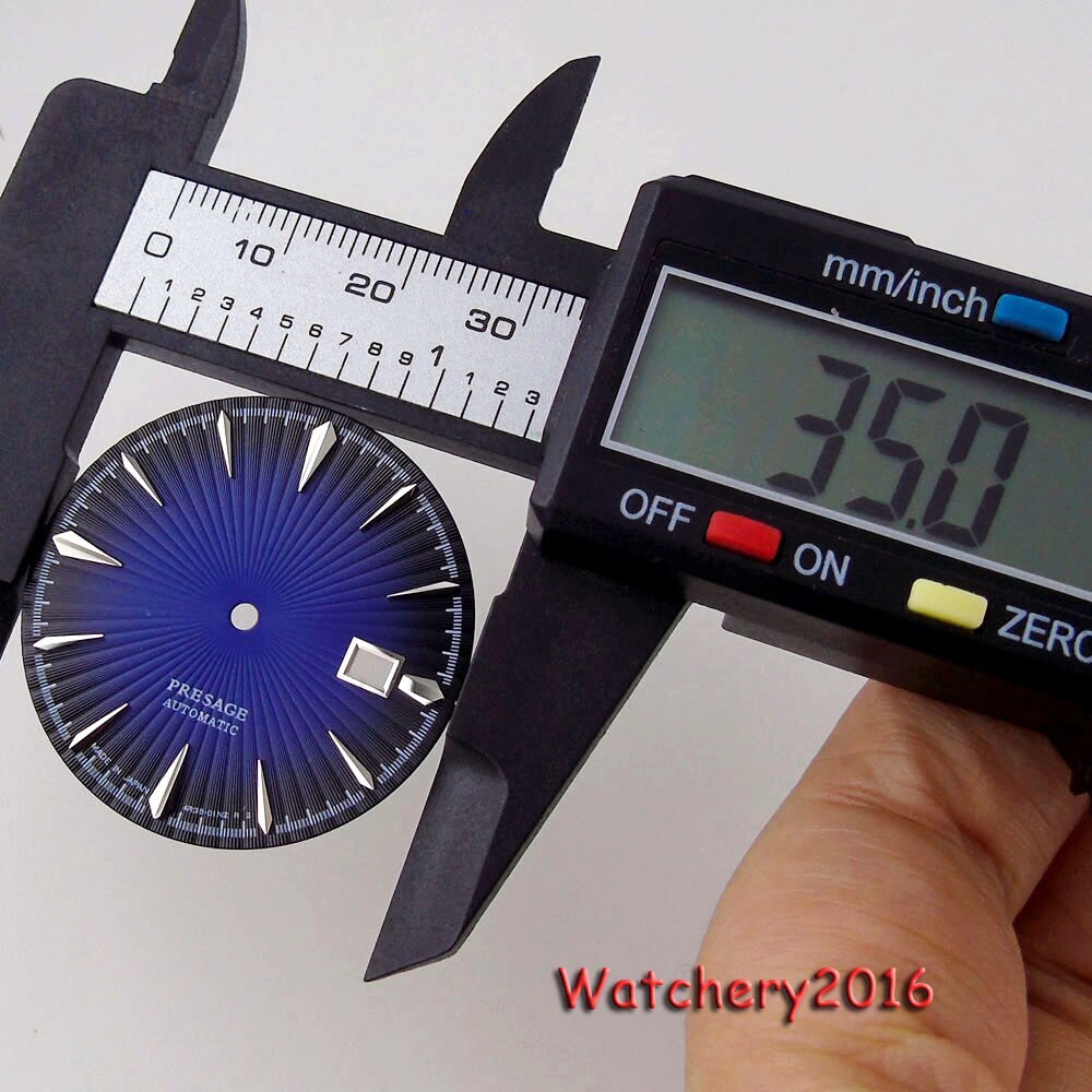35mm Watch Dial Blue Black White Date Window Fit NH35 NH36 7S26 Automatic Parts