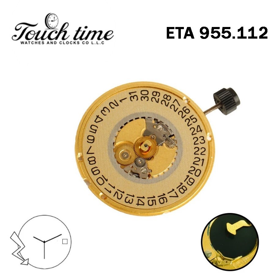 ETA 955.112-Swiss Quartz Movement-Gold Disk At 3 -3 Hands.
