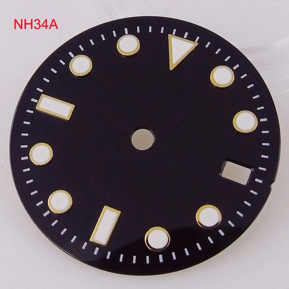 Luminous Black Sub Watch Dial 29mm for nh34 gmt Movement Black/Gold/Rose Gold
