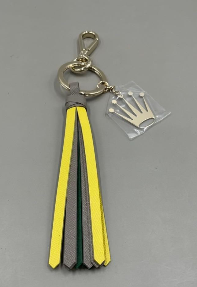 ROLEX Leather Tassel Keychain Green Gold Crown Logo Promo Novelty with Box New