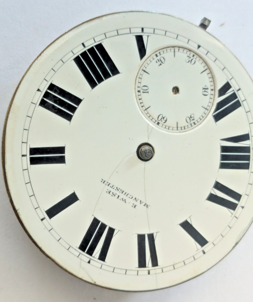 Antique E. Wise Manchester English Pocket Watch Movement Parts/Repair 49.9mm 28