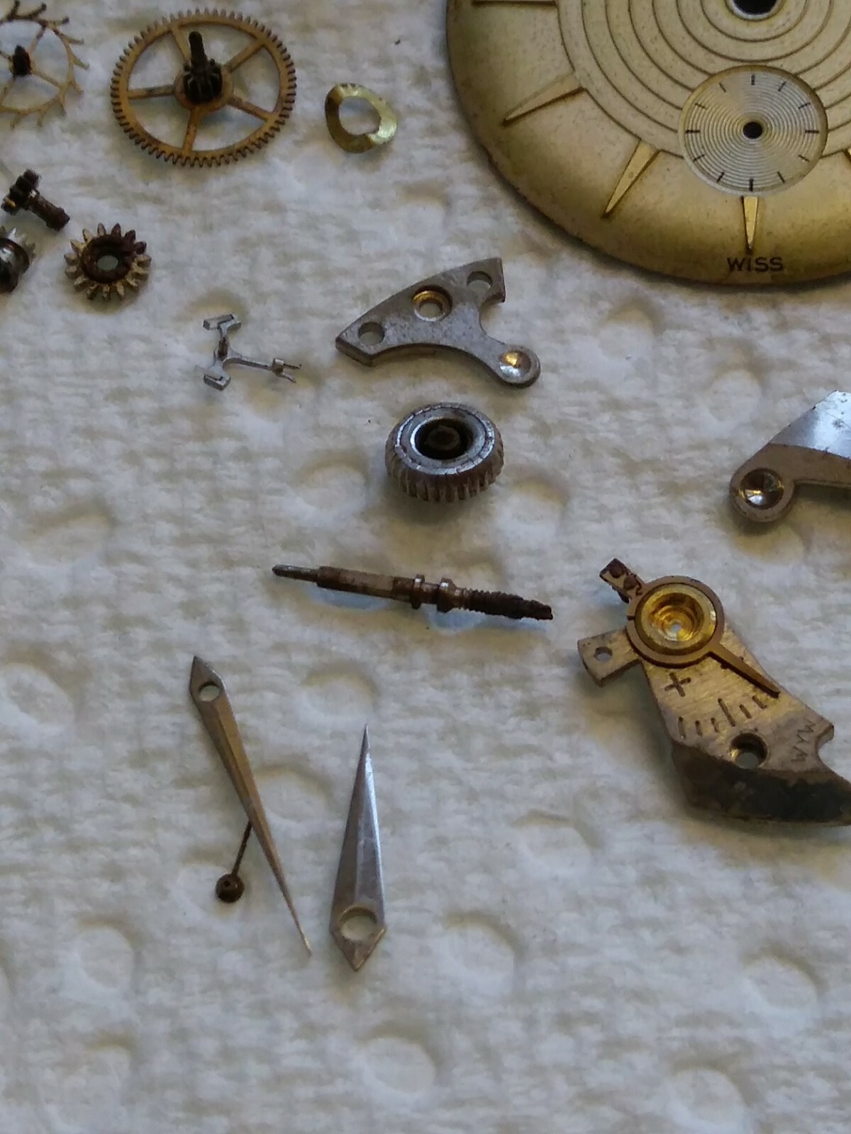 AS 1124 D Disassembled Wadsworth Movement, Dial, Hands, Holder, Case back Repair