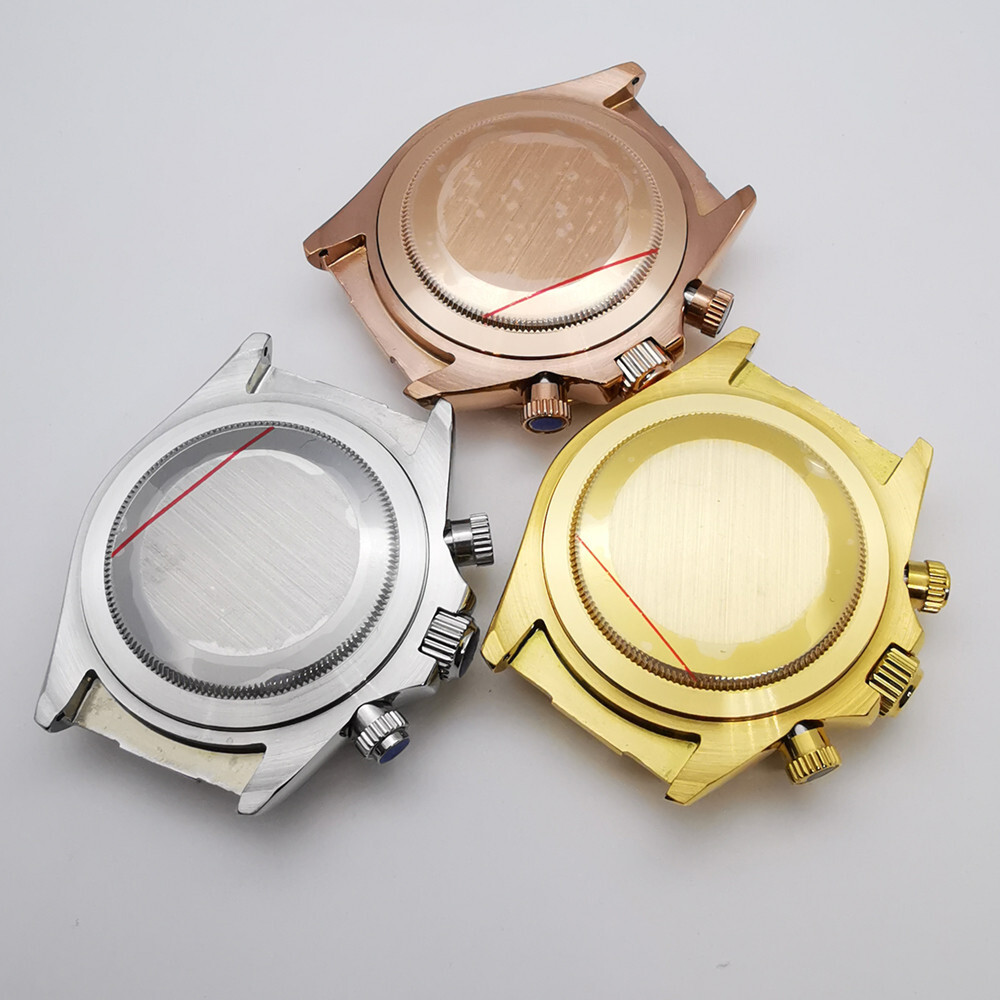 40mm silver rose gold gold sapphire case fit VK63 VK64 movement Rubber strap