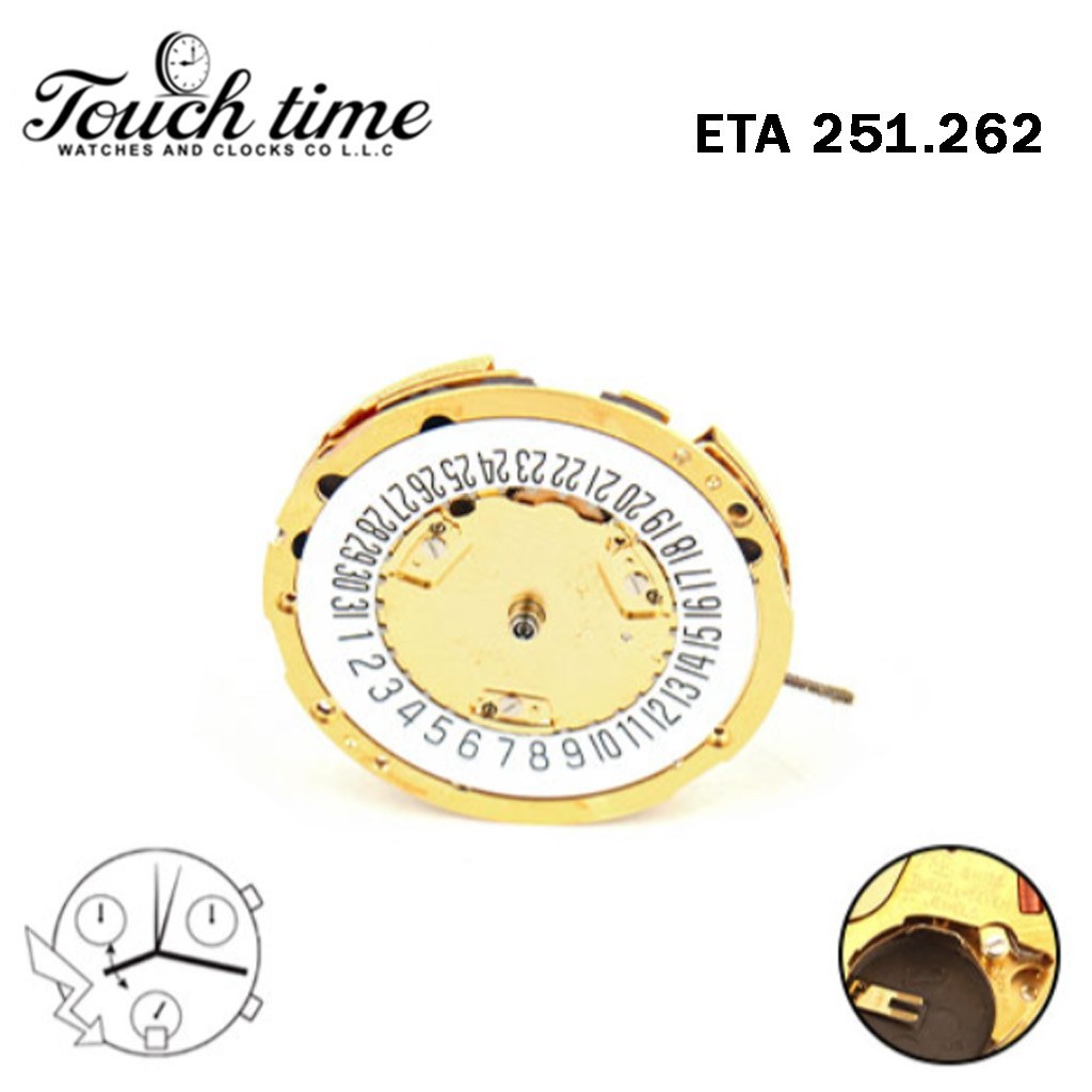 ETA 251.262-Swiss Quartz Movement-Chronograph-White Date Disk At 6-6 Hands.