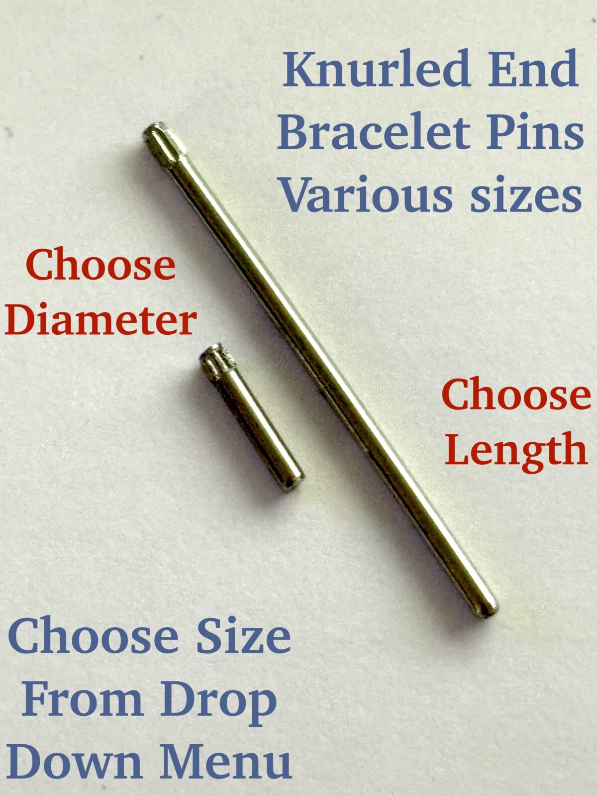 Knurled End Watch Bracelet Pin Various Length and Diameters – CHOOSE SIZE