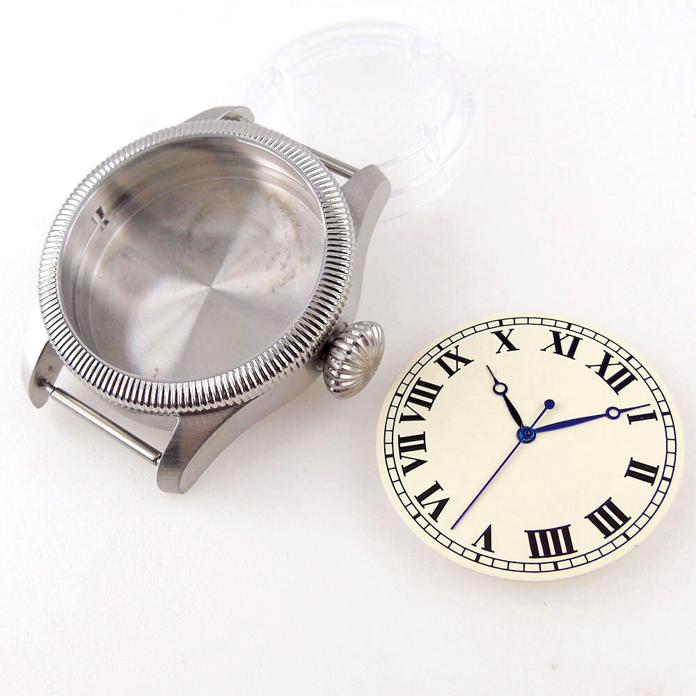 39mm Fluted Bezel Steel Sapphire Glass Watch Case Black Dial Fit NH35 NH36 2824