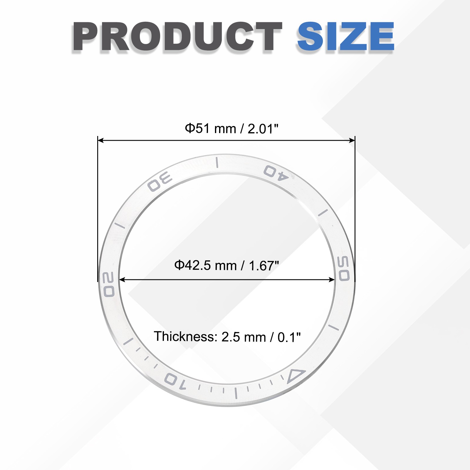 51mm Watch Bezel Insert Stainless Steel Watch Bezel Ring Solar Silver/Gray