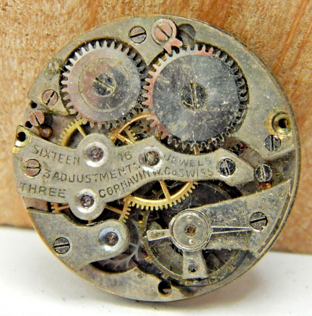 Vintage Cornavin 16 jewel 3 adjustment 12/0s watch movement with dial and hands