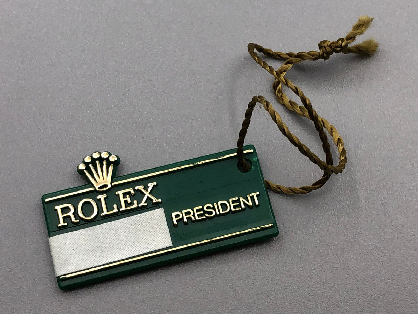 VINTAGE 70s 80s GENUINE BIG CROWN ROLEX PRESIDENT GREEN HANG TAG