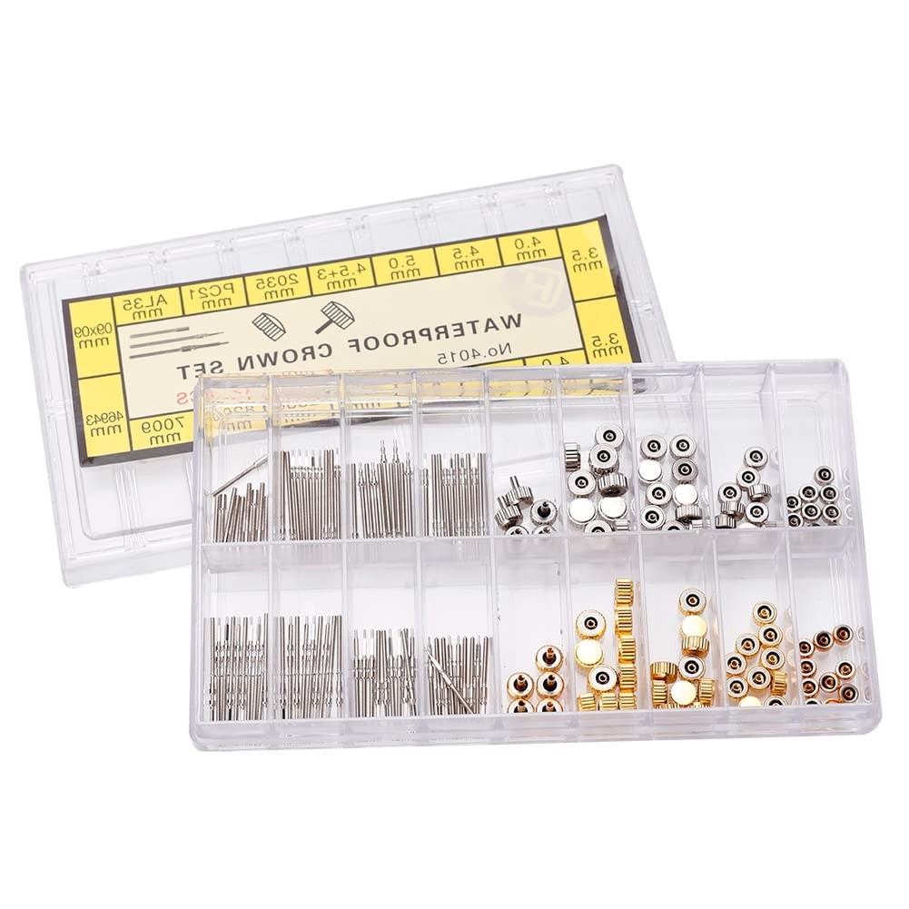 Watch Crown and Stem Set, Stainless Steel Watch Crown Spring Spare Parts Assorte