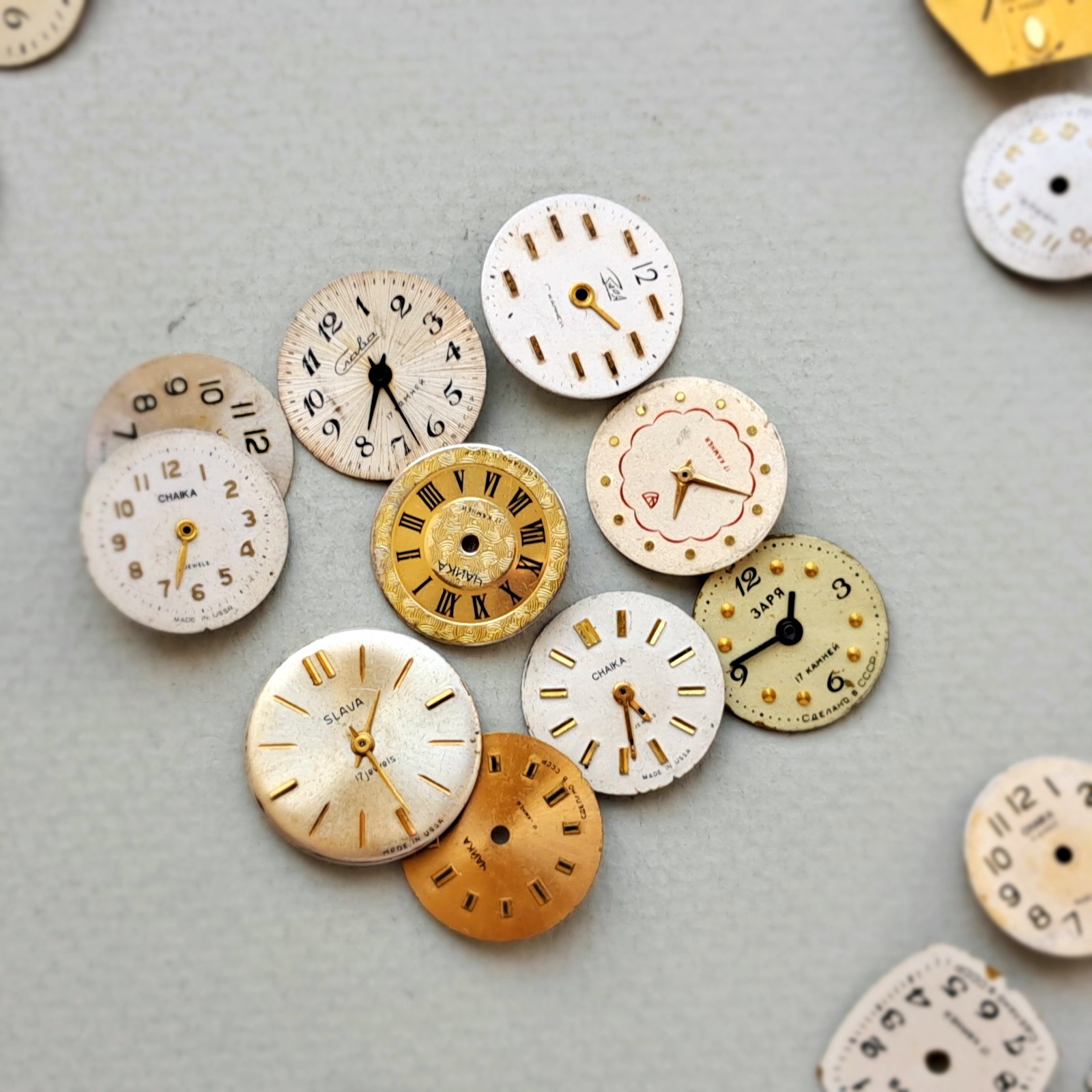 Lot of 53 Vintage Watch Dials • Mixed Shapes & Colors • USSR/Soviet • Steampunk