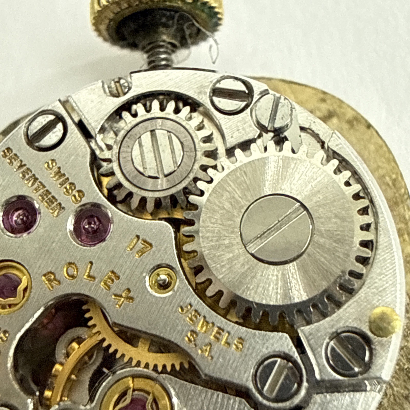 Genuine Rolex 1400 Complete Movement 18k Gold Dial Hands Crown Working Perfect