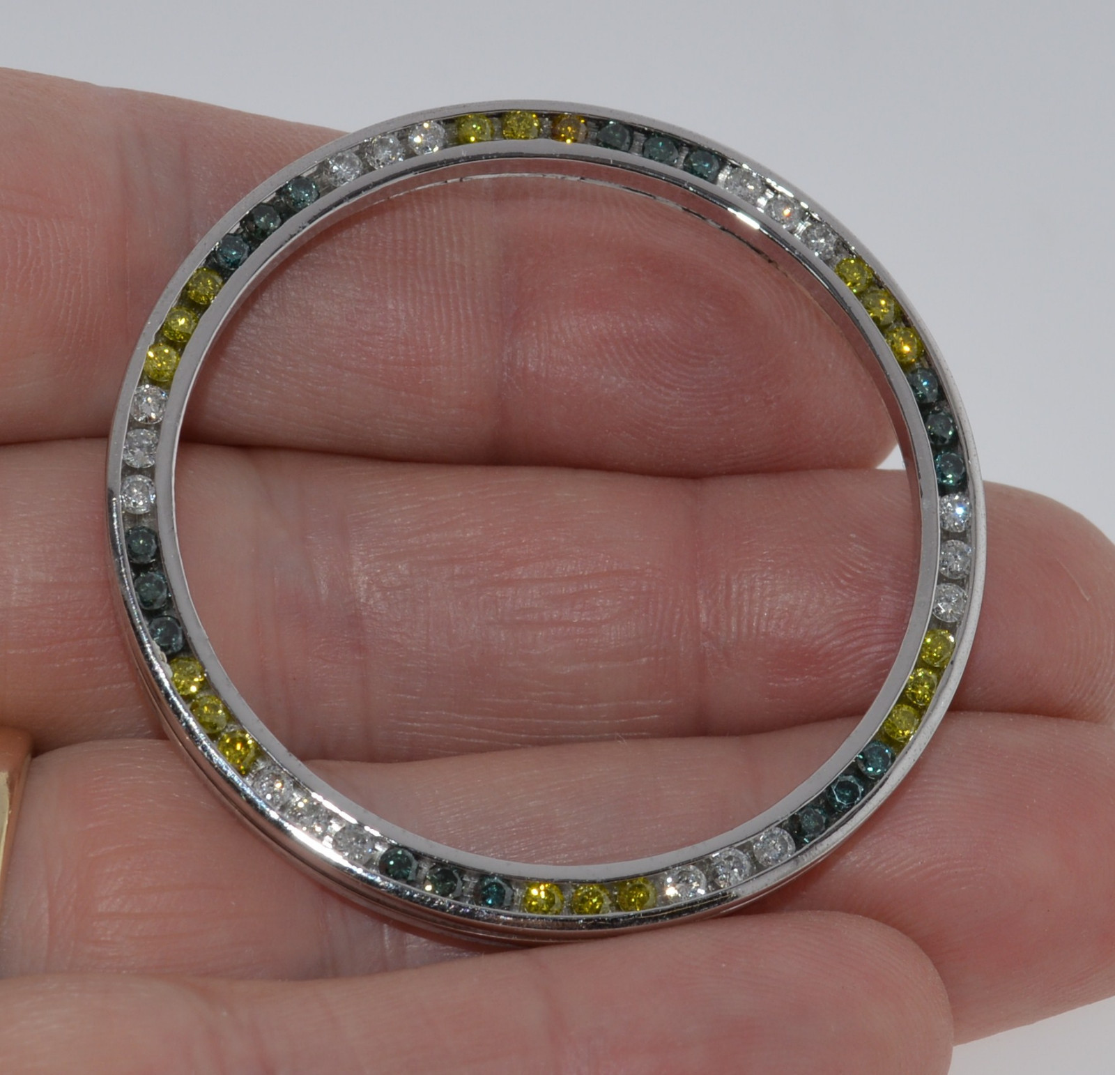 TECHNO MASTER 3CT ROUND COLORED DIAMOND WATCH SCREW ON BEZEL BLUE YELLOW TM 2081