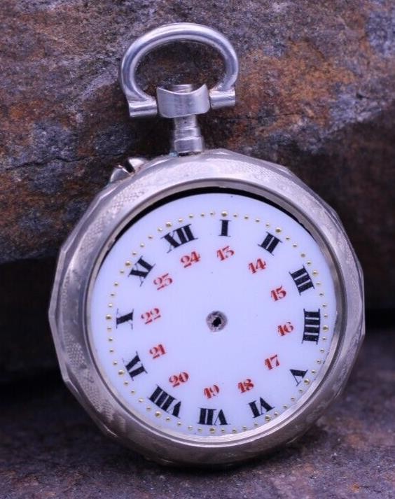 ARGENTAN LADIES SWISS POCKET WATCH FANCY CASE & DIAL 30.5mm DIAMETER NOS (ES)