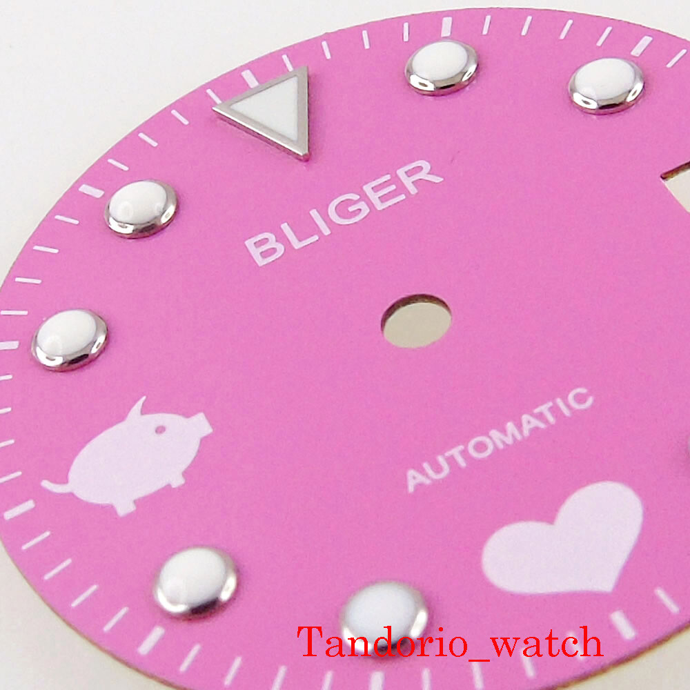 New Bliger 28.5mm Pink Pig Sterile Watch Dial For NH35A Luminous Date Window