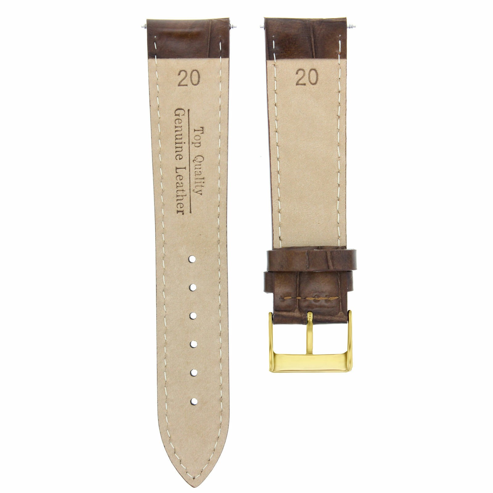 20MM LEATHER WATCH STRAP BAND FOR SEIKO PREMIER LIGHT BROWN WHITE STITCHING GOLD