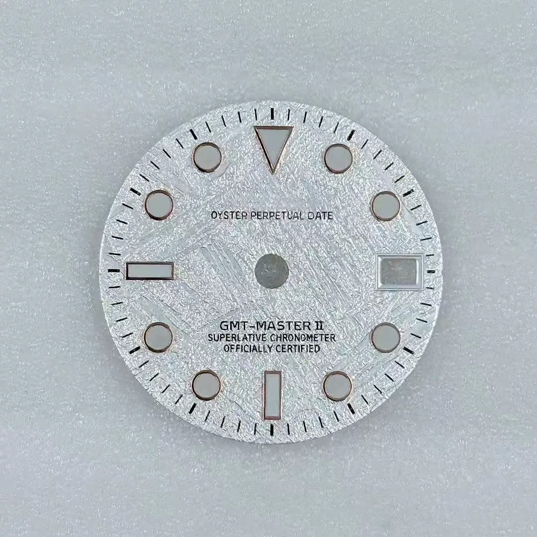 28.5mm GMT Meteorite pattern Watch Dial Green Luminous For NH34 Movement