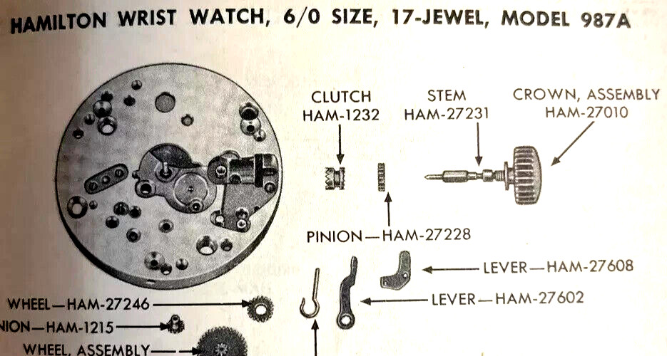 Hamilton 987a 6/0 size WWII Military Steel Watch Crown for Teacup Case