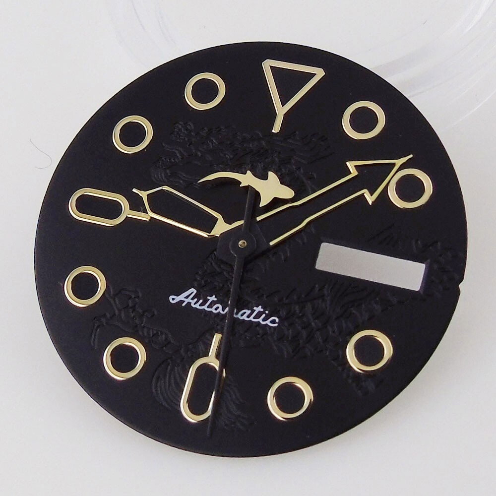 29mm Black Golden marks Dial Dragon Print Fit SKX Style NH36 NH36A movement