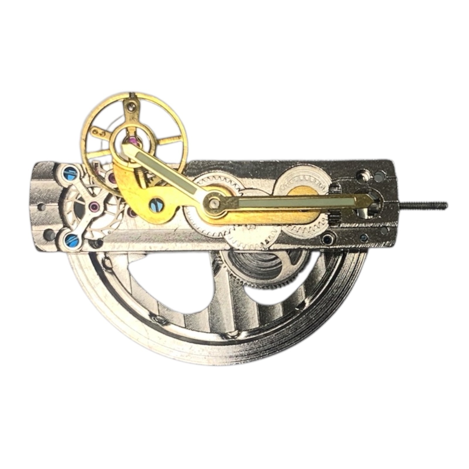 Sleek and High-Quality Hollow Watch Movement, 2 Hands Silver with Gold Hands