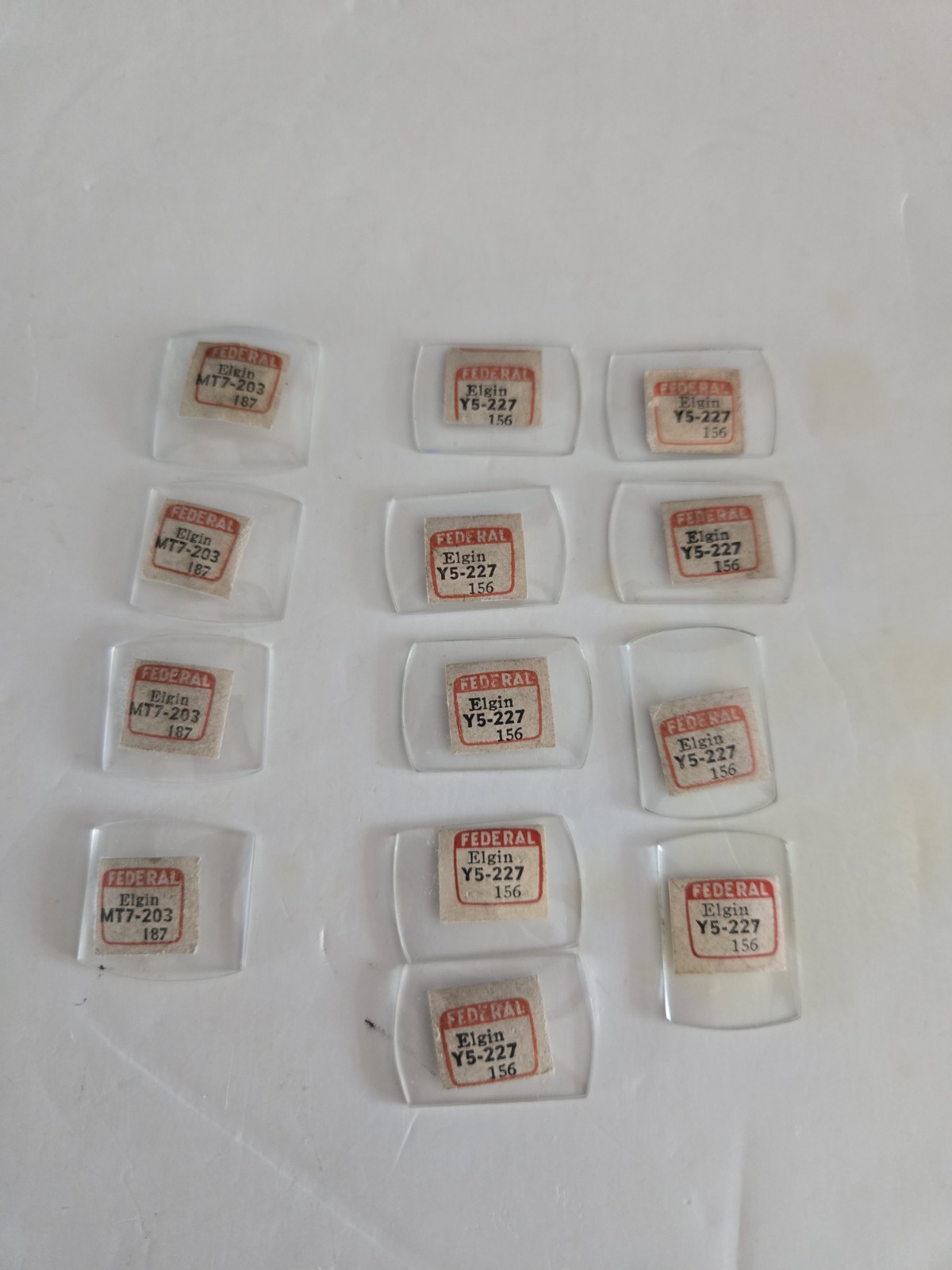 Federal Glass Wrist Watch Crystals- Elgin Y5-227 & MT7-203 Lot Of 13