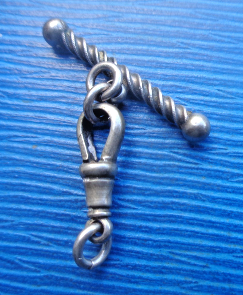 Dog Clip T BAR Silver Albertina Pocket Watch Chain Antique Victorian c1890s