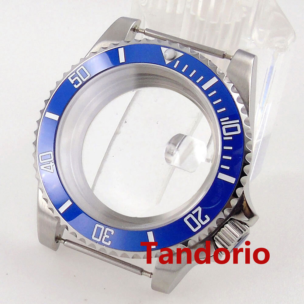 40mm Silver Watch Case Sapphire Glass Ceramic Bezel Fit NH35 ETA 2824 Movement