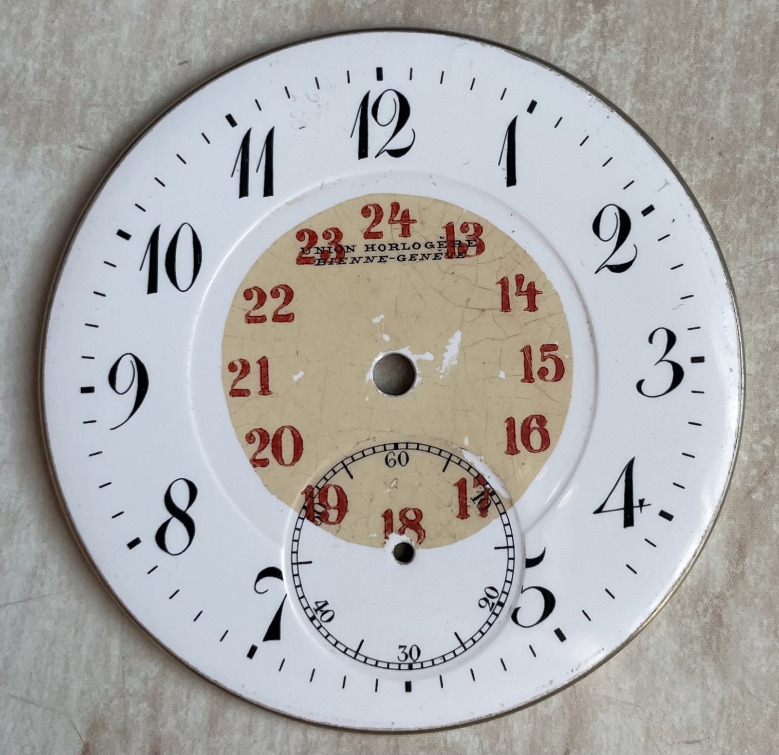 Swiss Porcelain Dial for Pocket Watch UNION HORLOGERE Bienne-Geneve