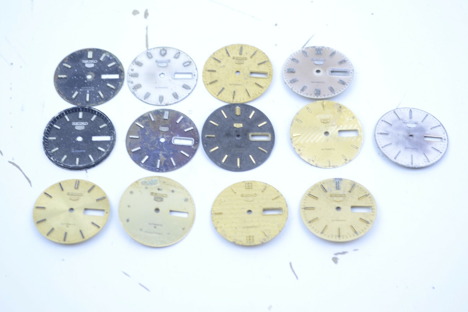 Lot of 12 Seiko 5 Dress Watch Dials 7009 Movement Gold Black and Silver