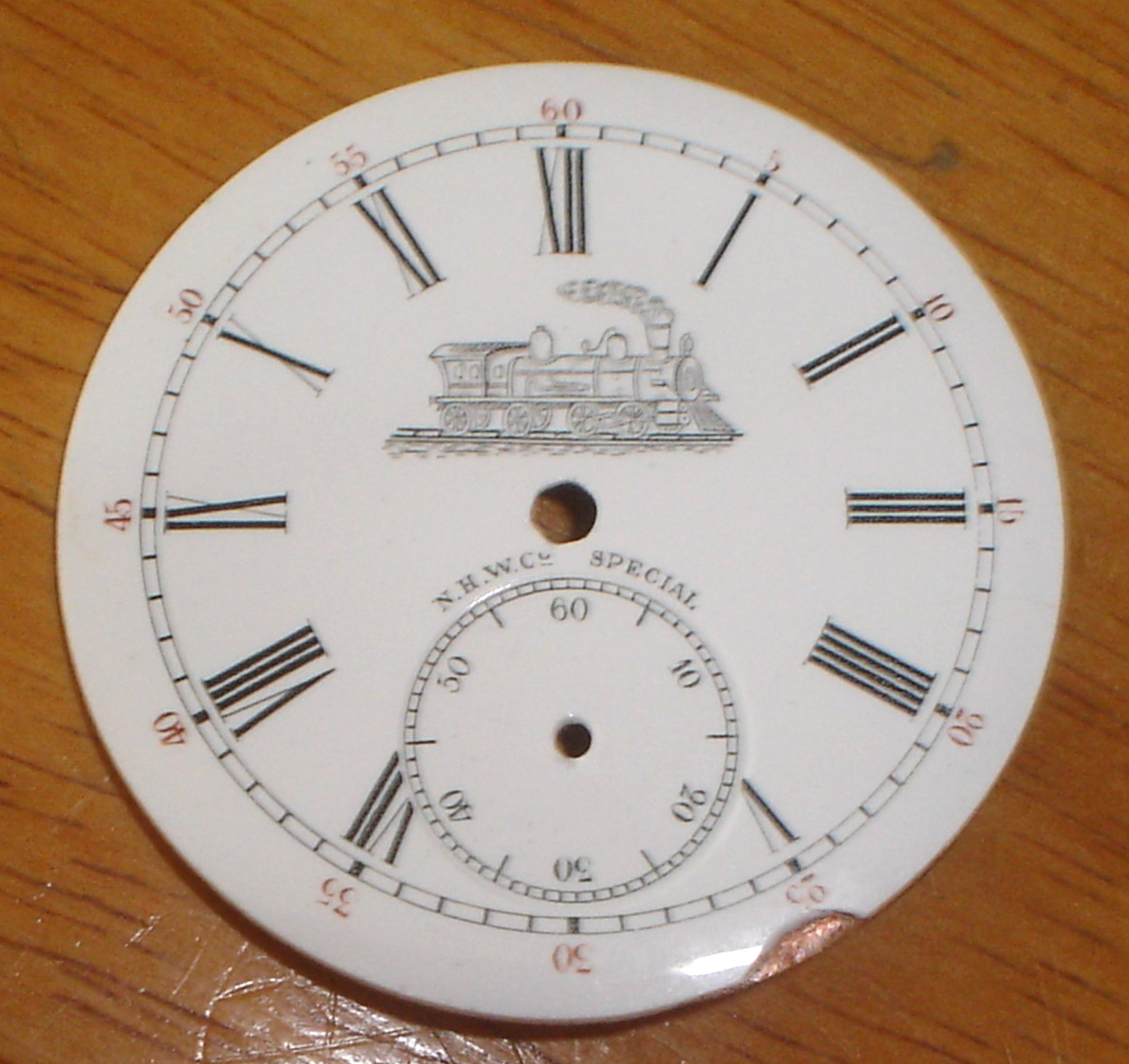 N.H.W.Co. Special Porcelain Railroad Pocket Watch Dial 45.5mm Locomotive