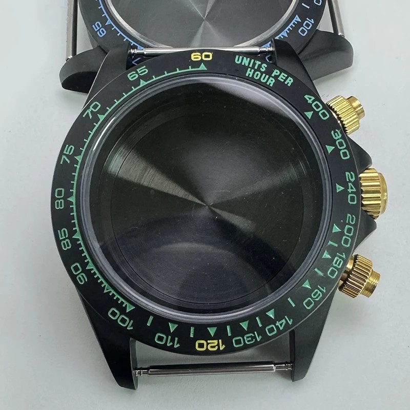 39mm Steel Watch Case Black Sapphire Glass Bezel For VK63 Movement Mod Parts