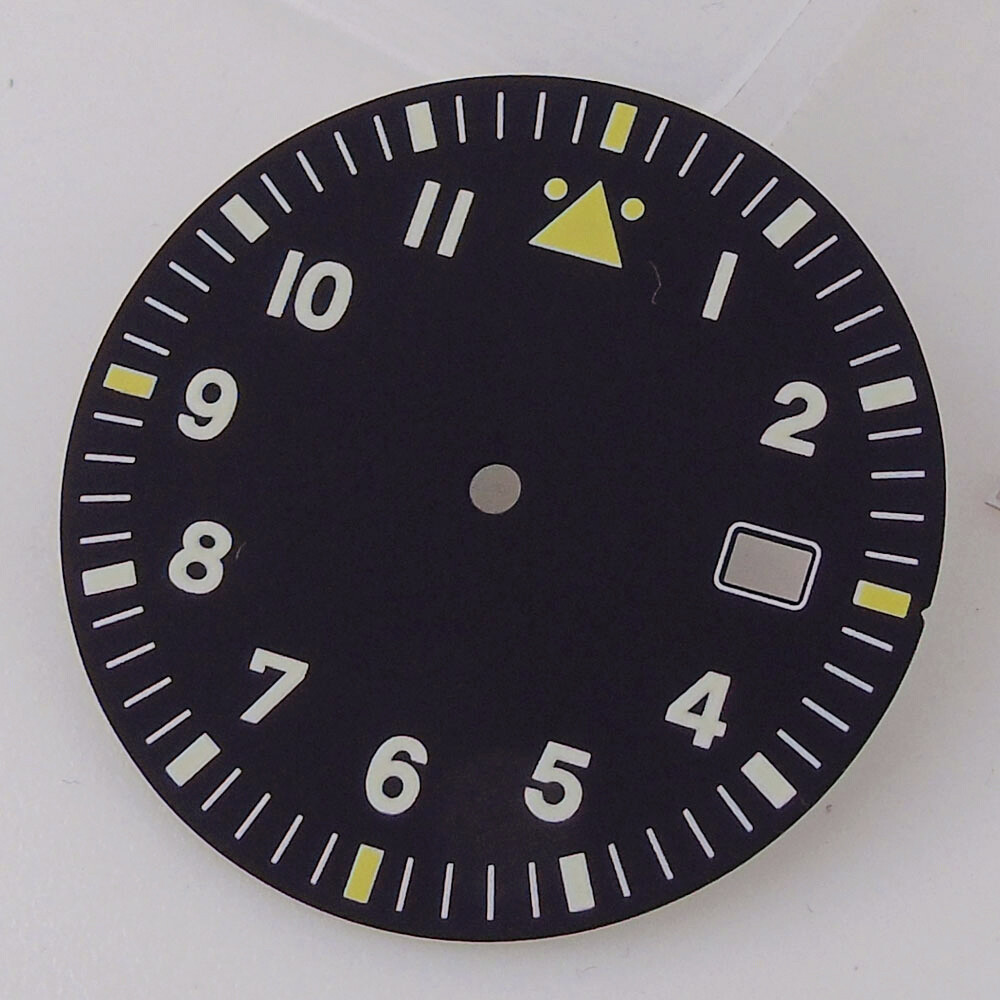3.5mm Black Sterile Watch Dial Silver Edge Yellow Hands Fit Auto NH35 NH35A Lume