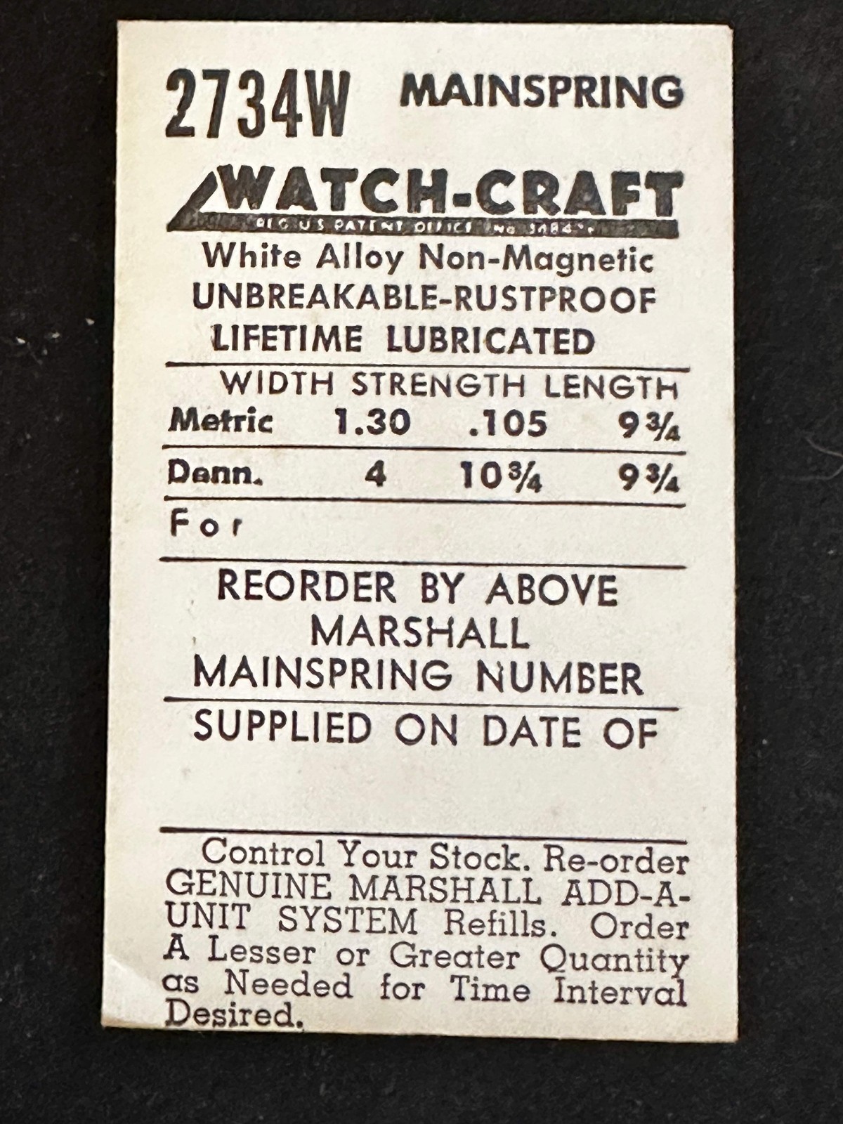 WATCH-CRAFT Mainspring 2734W for AS 345, 364, 375, 388, 392, 411, 574, 902 -Allo