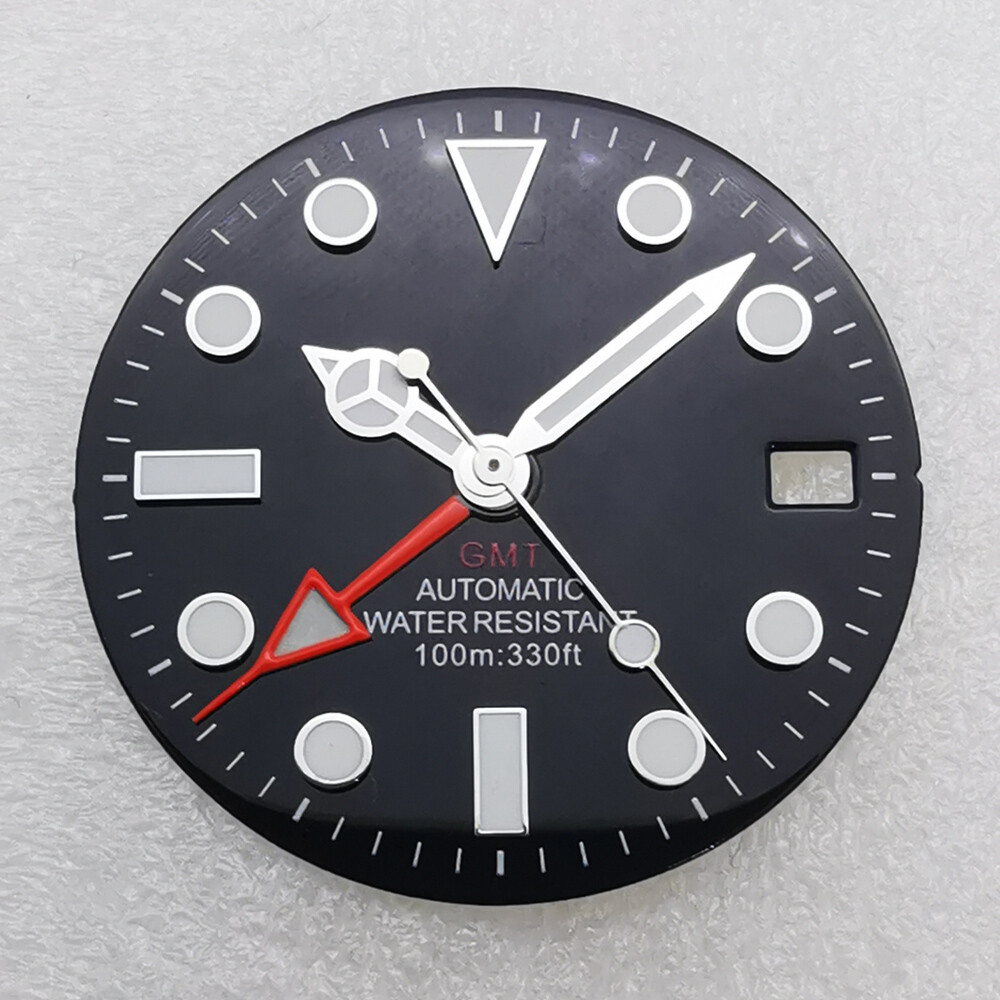 28.5mm Sterile Watch Dial GMT Hands Luminous for NH34 movement White Black Parts