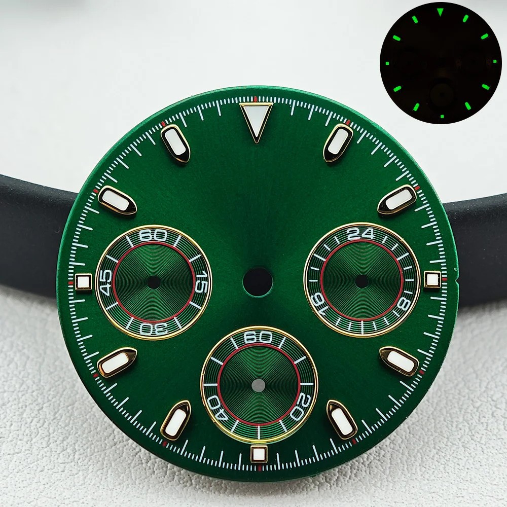 29mm Green Luminous Watch Dial +Hands for Vk63 Movement Watch Repair Parts