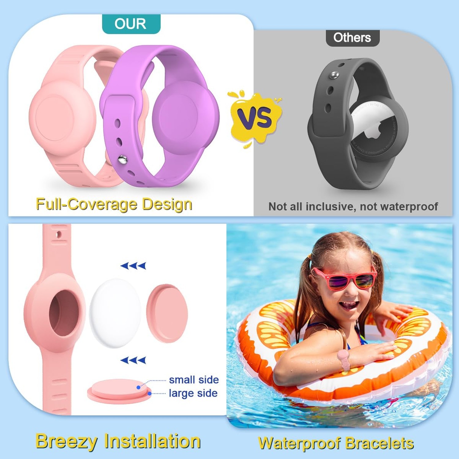 4 Pack for AirTag Bracelet & Air tag Necklace, Soft Silicone Wristband Air Ta…
