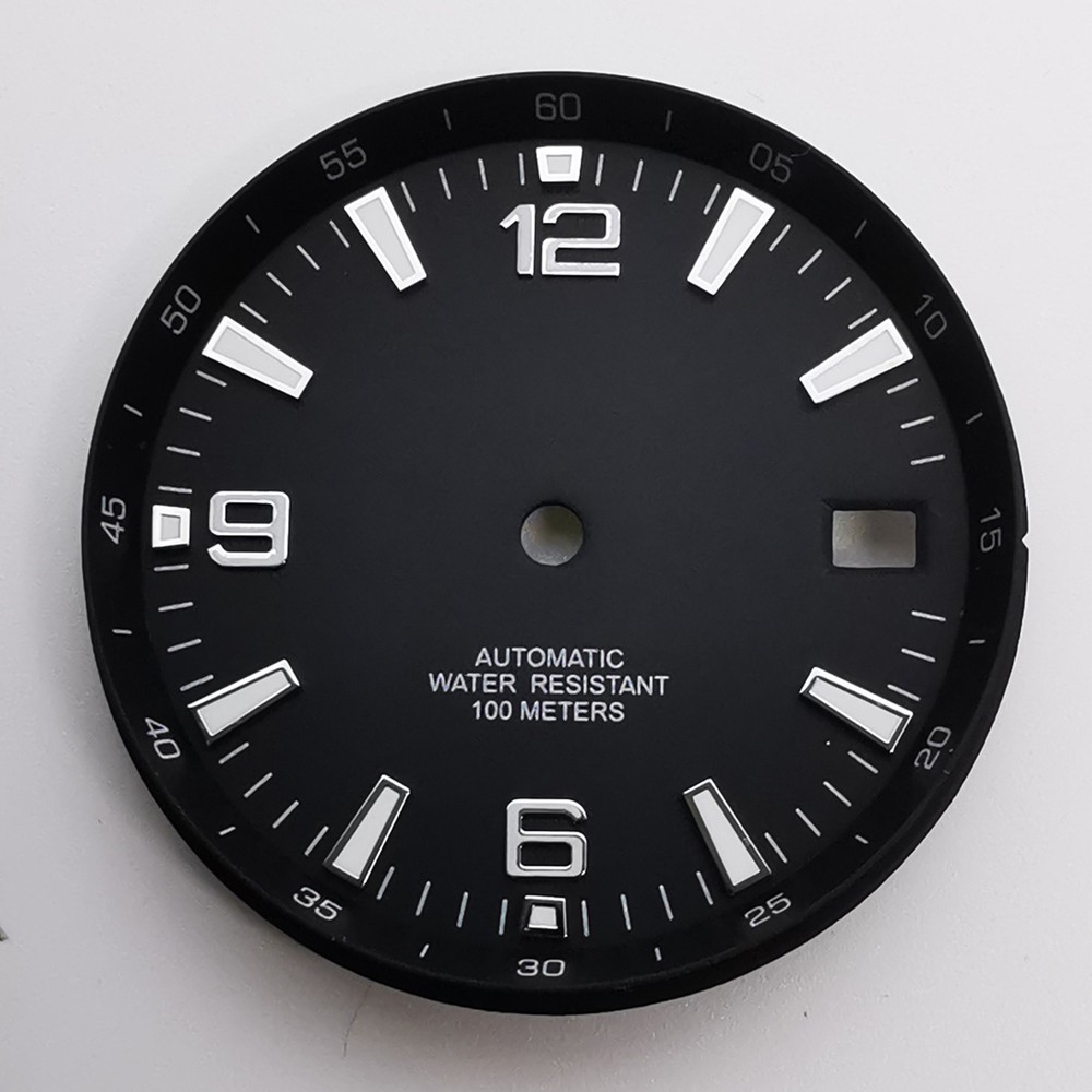 31mm sterile white black blue green watch dial luminous fit NH35 movement