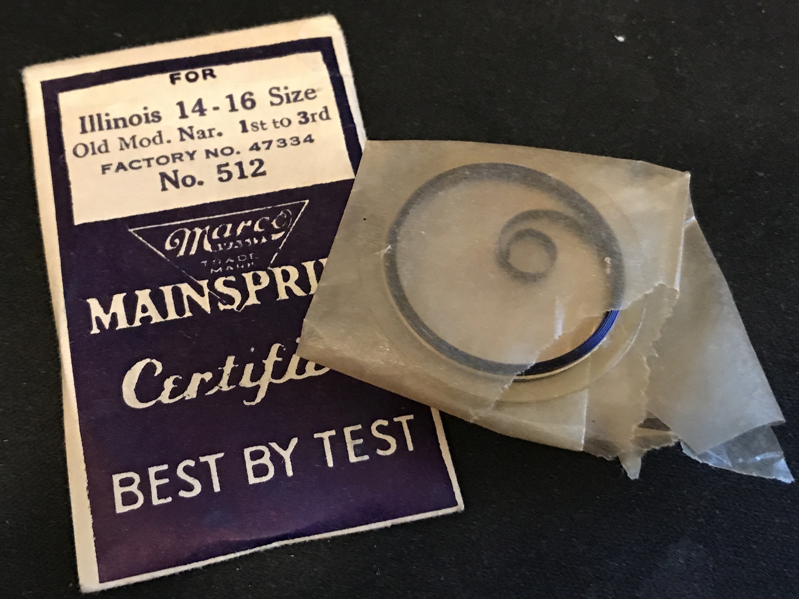 Marco Mainspring #512 for 14s & 16s Illinois Factory No. 47334 – Steel