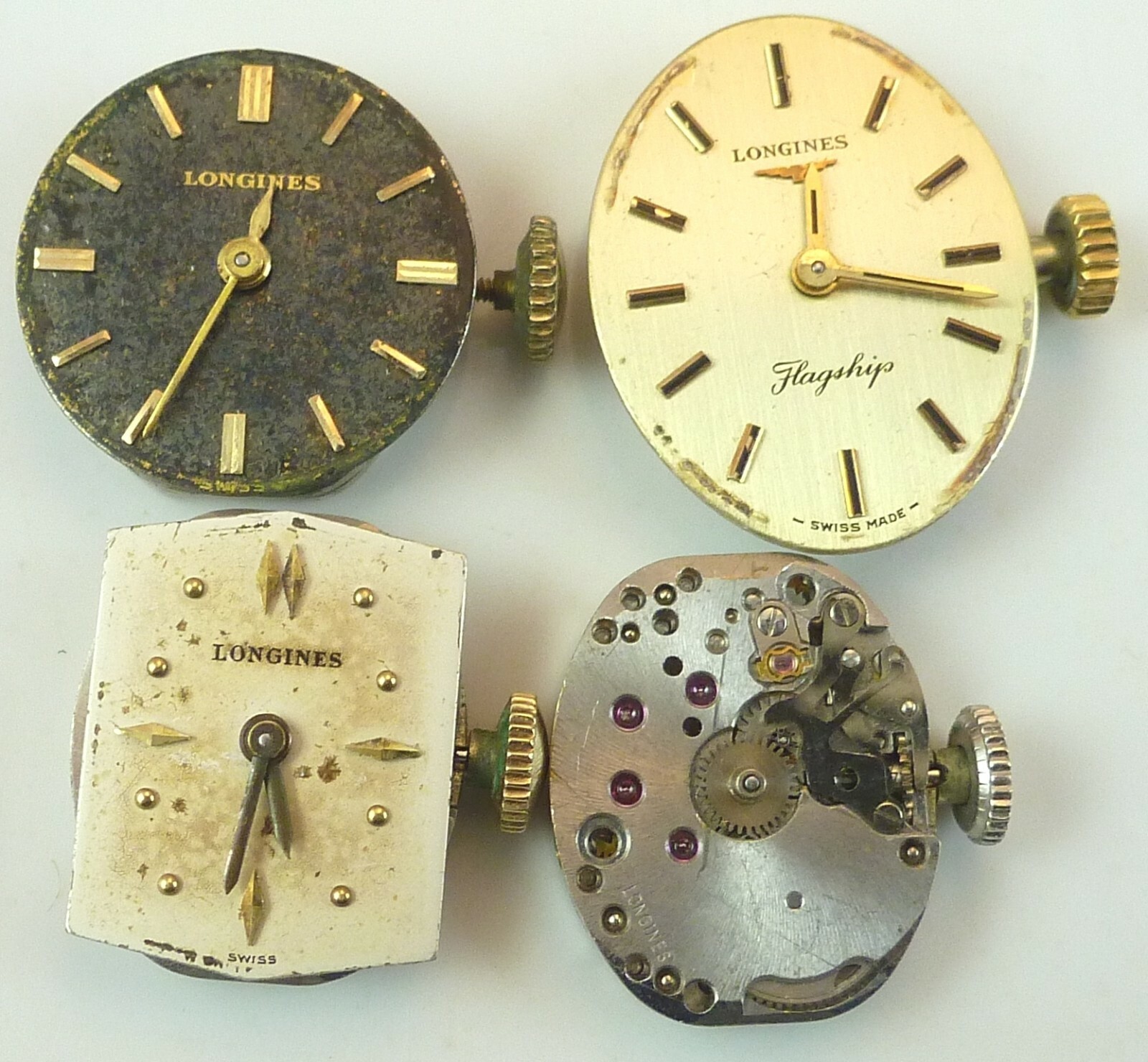 Lot of 4 Lady’s Longines Wristwatch Movements – Parts Repair – 4LL, 4lLV, 410