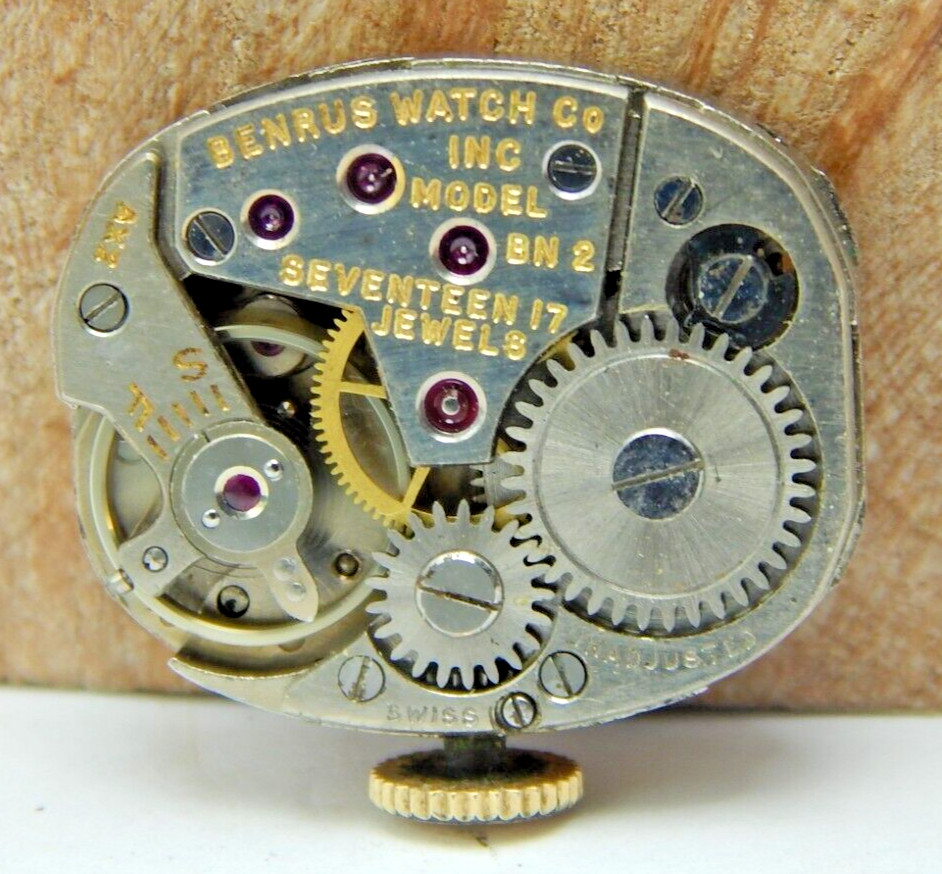 Vintage Benrus BN2 17 jewel ladies art deco wrist watch movement w/ dial & hands