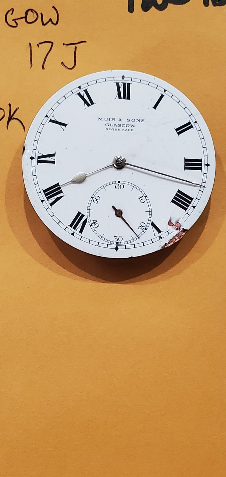 SWISS MUIR & SONS GLASGOW 19L 17J POCKET WATCH MOVEMENT PW346