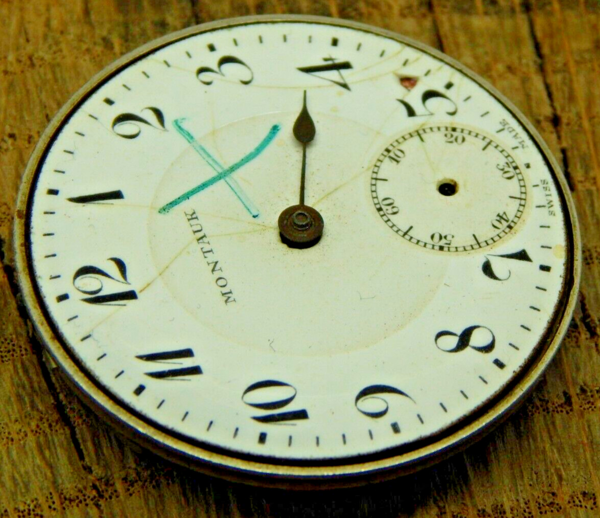 Antique Vintage Pocket watch movement Montauk WC Swiss 15j 2adj 37.6mm Openface