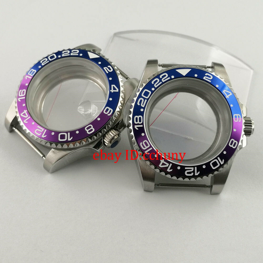40mm Watch Case blue purple GMT titanium Bezel Glass back Fit NH35 NH36 Movement