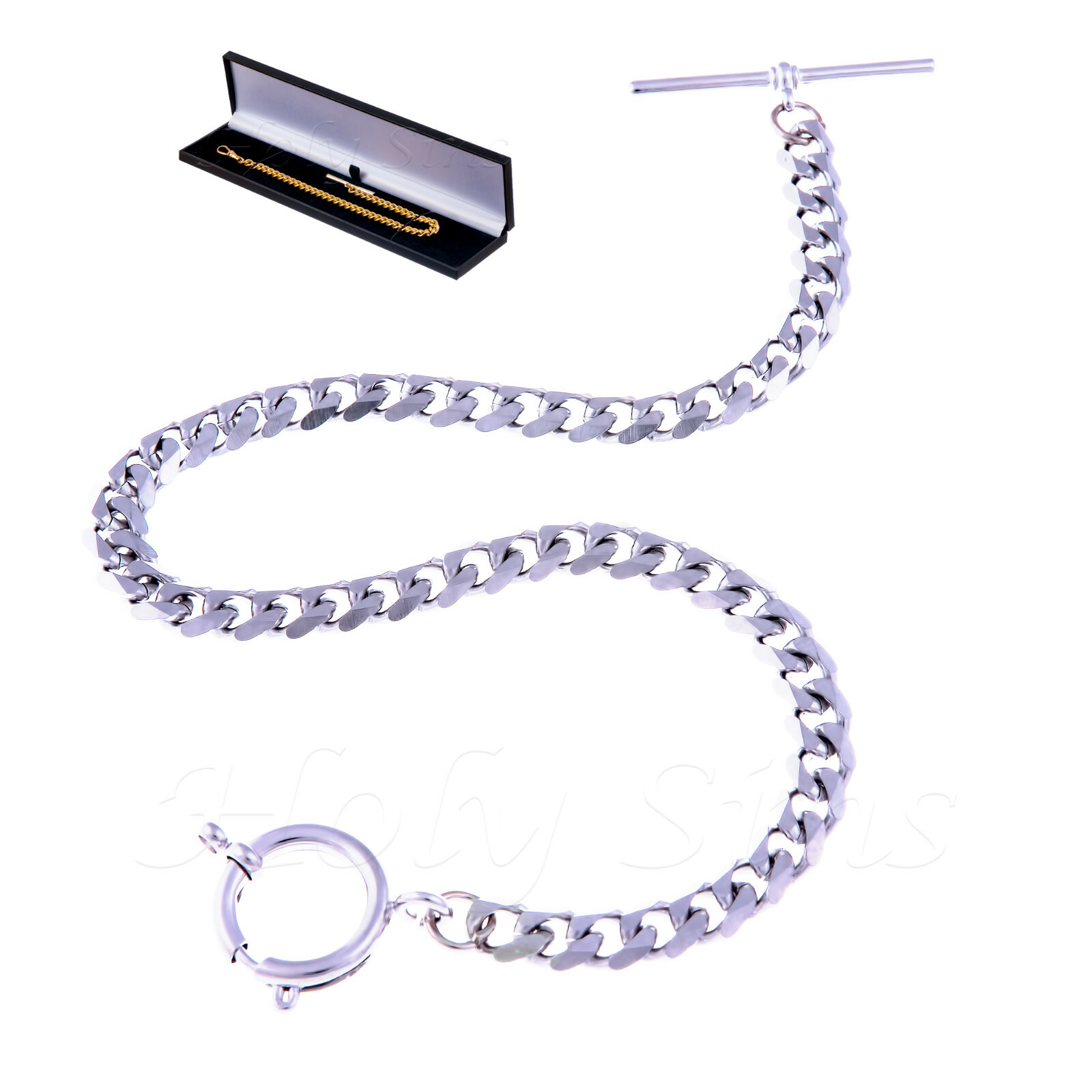 Brand New Silver Colour Single Albert Pocket Watch Chain